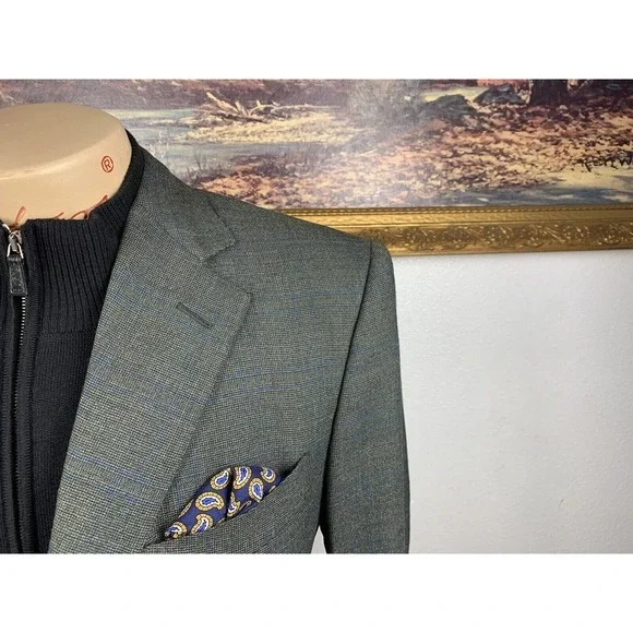 40R Ermenegildo Zegna Green‎ Check Sport Coat - Suit Jacket - Picture 6 of 14